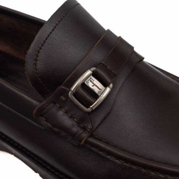 950$ Ferragamo Men\'s Gancini Logo Brown Leather Loafers US 9.5 EE main image 10